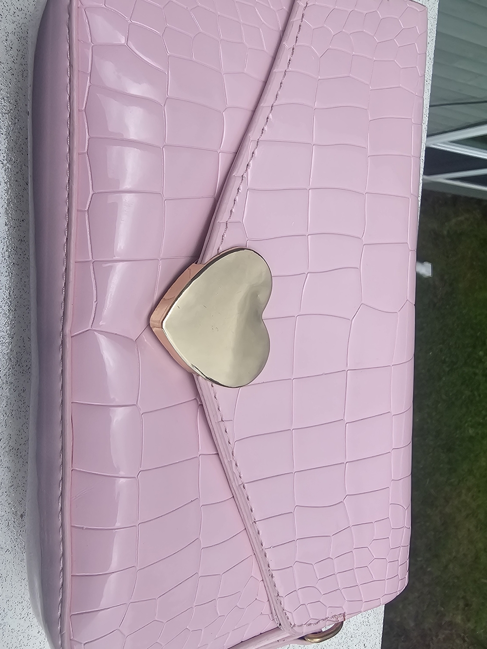 Pink Rose Pink Croc-Embossed Clutch with Gold Heart Clasp